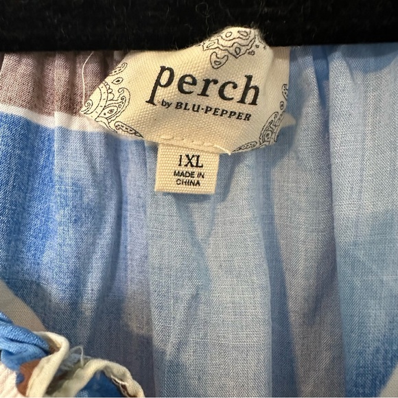 Perch Blu Pepper NWOT Abstract Peasant Blouse 1XL - Picture 5 of 6